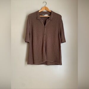 LUCA MATEO TEXTURED KNIT STRETCH CHOCOLATE BROWN BUTTON COLLARED SHIRT